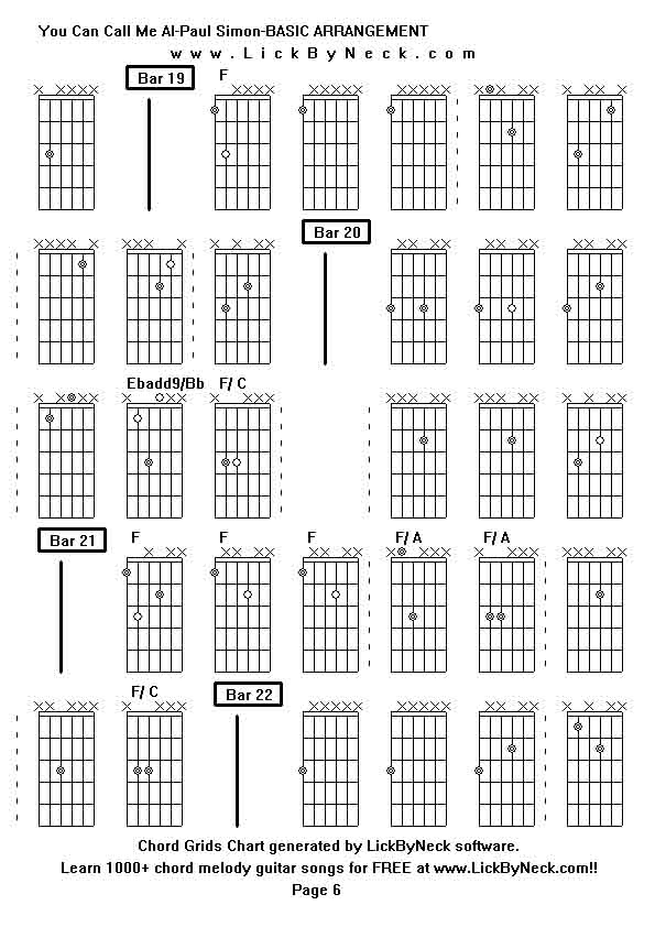 Chord Grids Chart of chord melody fingerstyle guitar song-You Can Call Me Al-Paul Simon-BASIC ARRANGEMENT,generated by LickByNeck software.